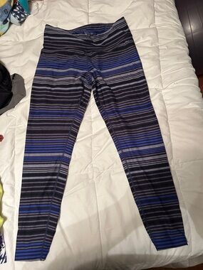 Calvin Klein Striped Black, Blue & Gray Performance Leggings